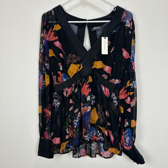 Anthropologie Maeve Floral Chiffon Blouse Open Back Tunic Cottagecore US 4 NWT - Picture 5 of 16